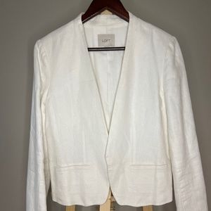 LOFT Size 8 White Cropped Linen Blazer